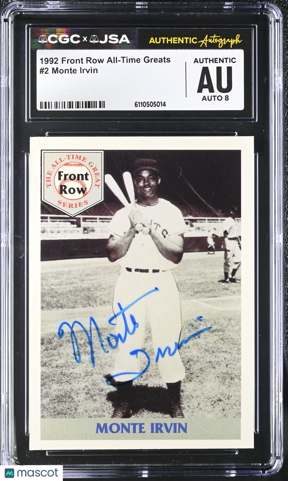 1992 Front Row All-Time Greats Monte Irvin Auto Autograph 2 CGC Authentic Giants