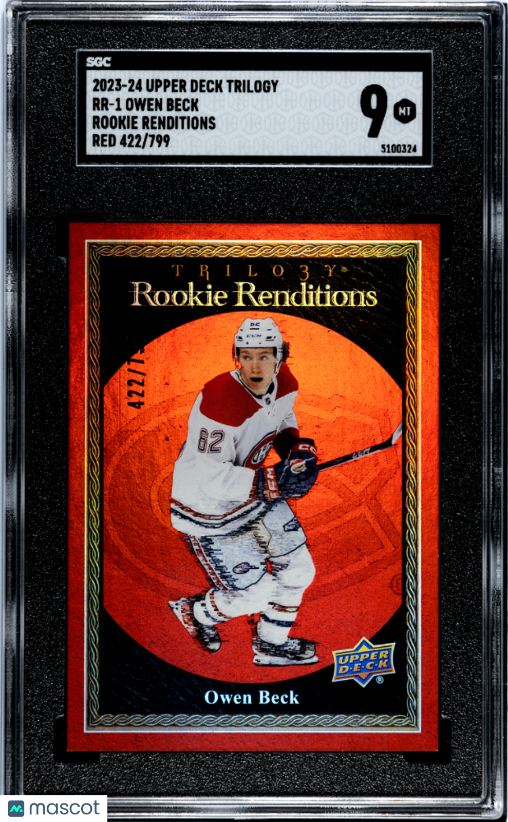 2023 Upper Deck Trilogy Owen Beck Rookie Renditions Red 799 #RR-1 SGC 9