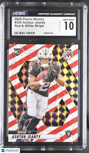 2025 Panini Mosaic Ashton Jeanty Red & White Stripe Rookie #345 CGC 10 Raiders
