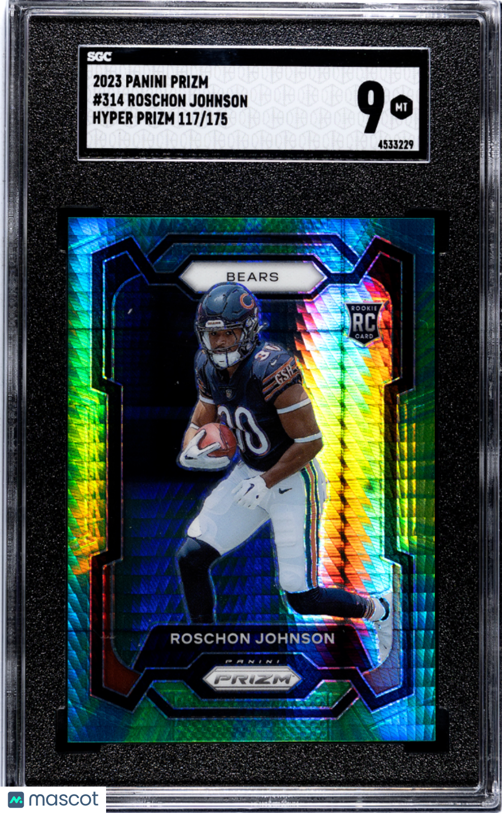 2023 Panini Prizm Roschon Johnson Hyper /175 Rookie #314 SGC 9 Chicago Bears