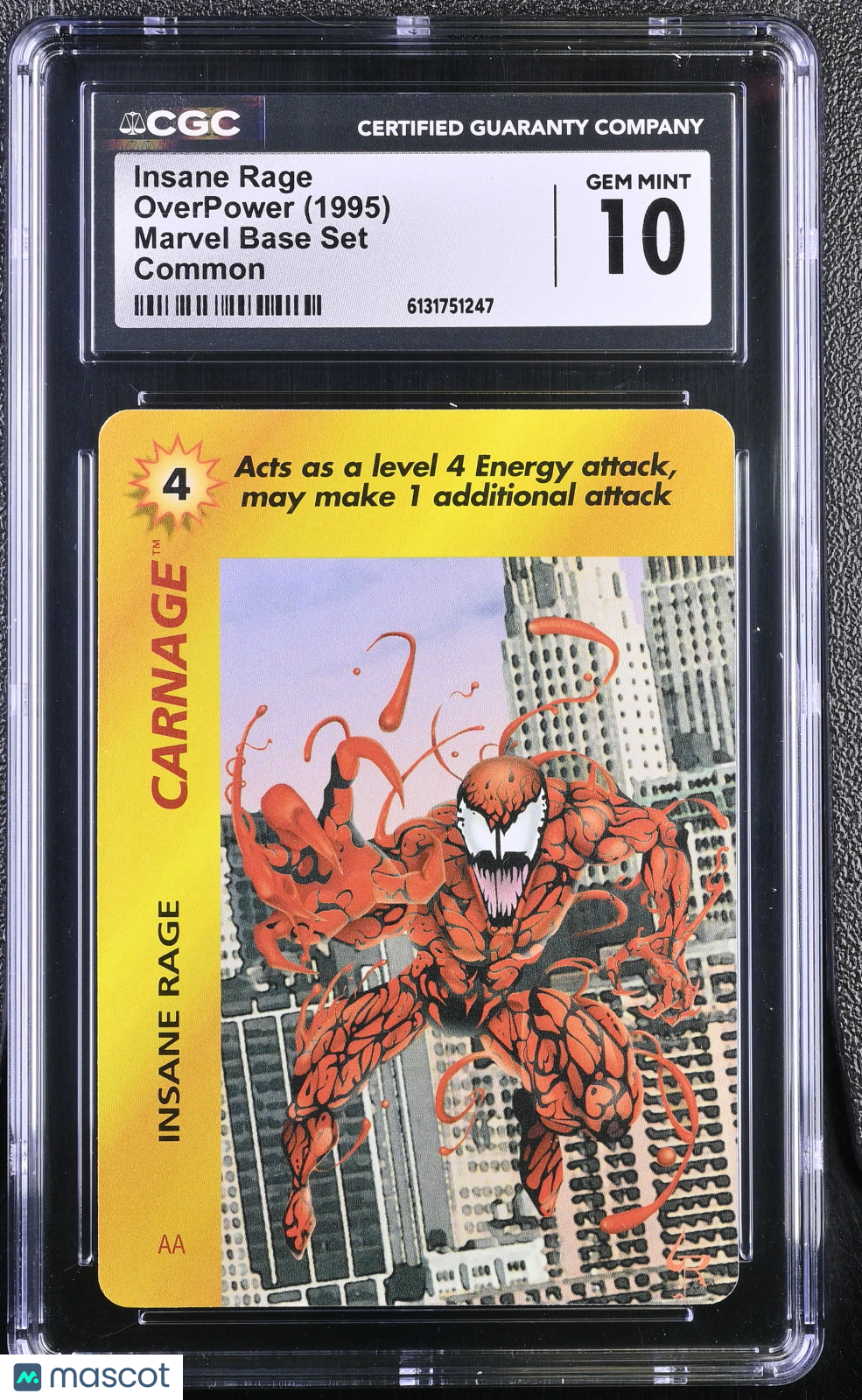 1995 Overpower Marvel Base Set Insane Rage CGC 10