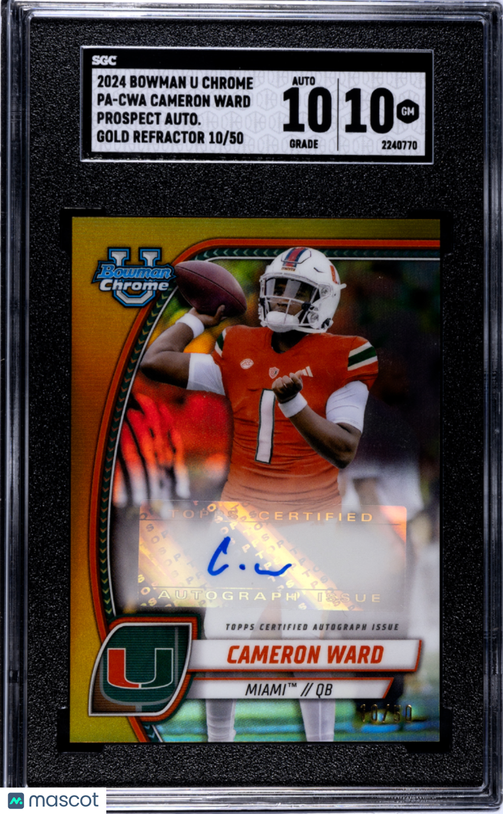 2024 Bowman U Chrome Cameron Ward Auto Gold Refractor /50 Rookie  SGC 10 Miami