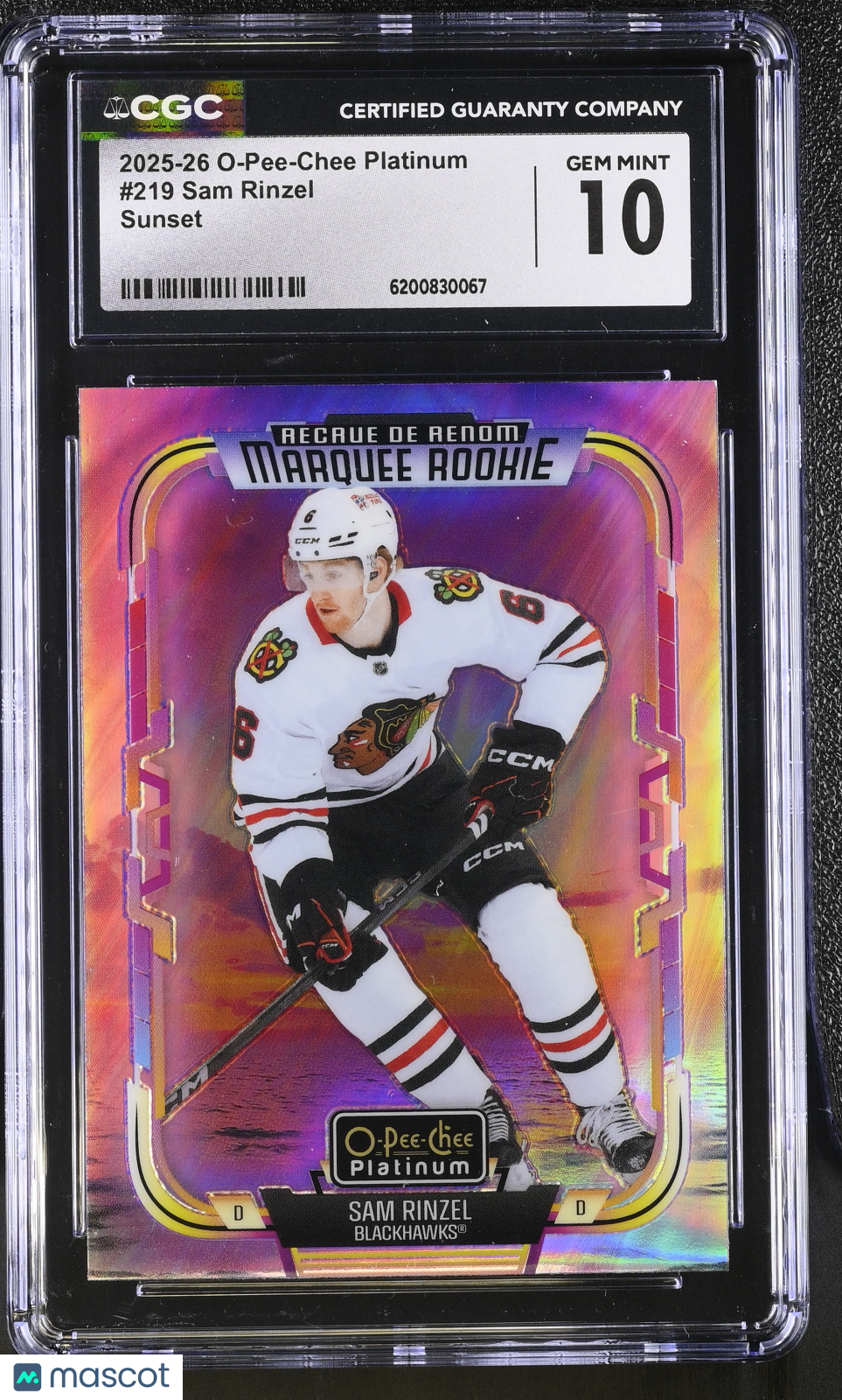 2025-26 O-Pee-Chee Platinum Sam Rinzel Sunset Rookie #219 CGC 10 Blackhawks