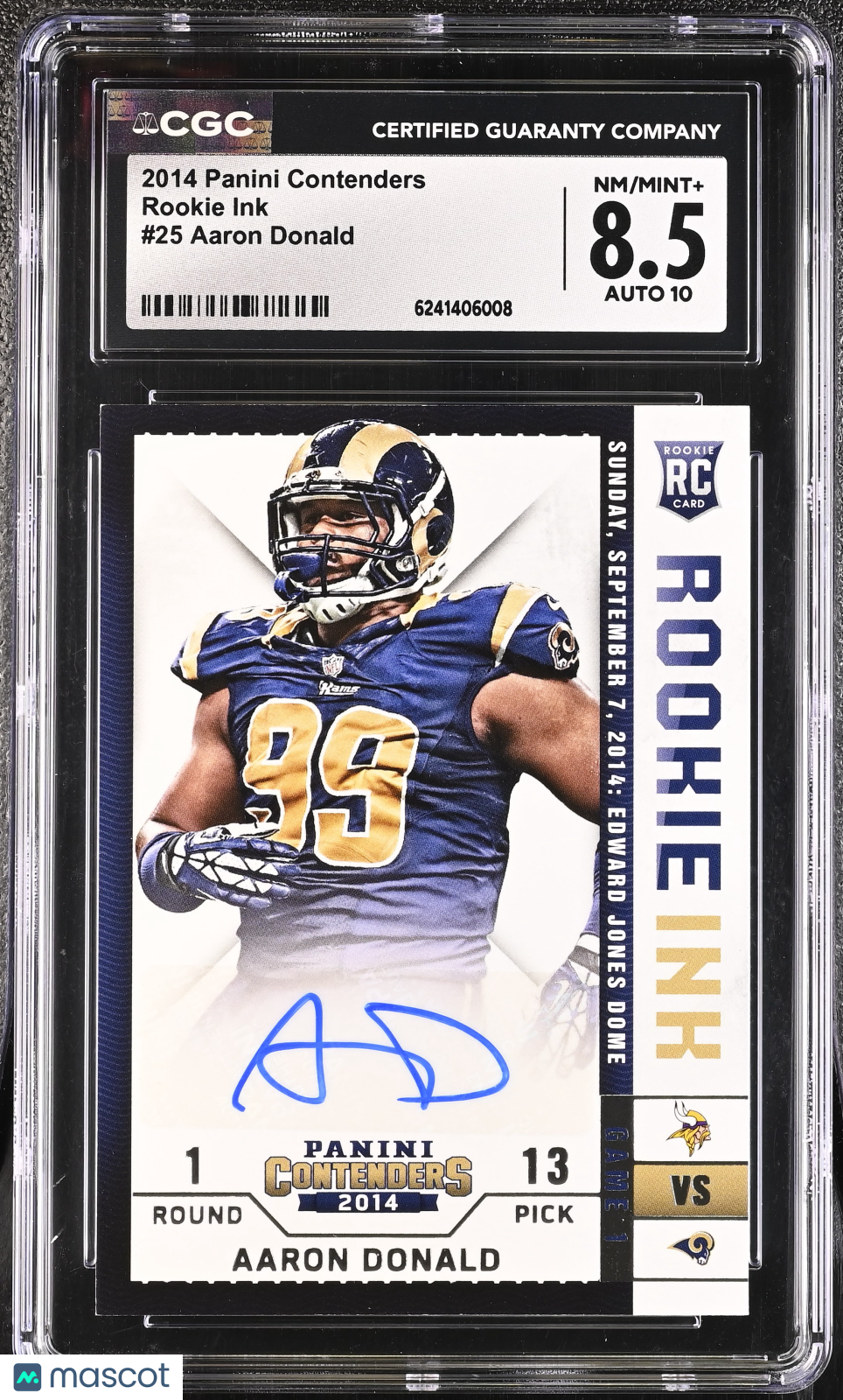 2014 Panini Contenders Aaron Donald Rookie Rookie Ink #25 CGC 8.5 St. Louis Rams