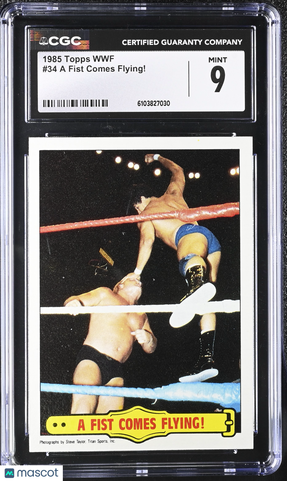 1985 Topps WWF A Fist Comes Flying! #34 CGC 9
