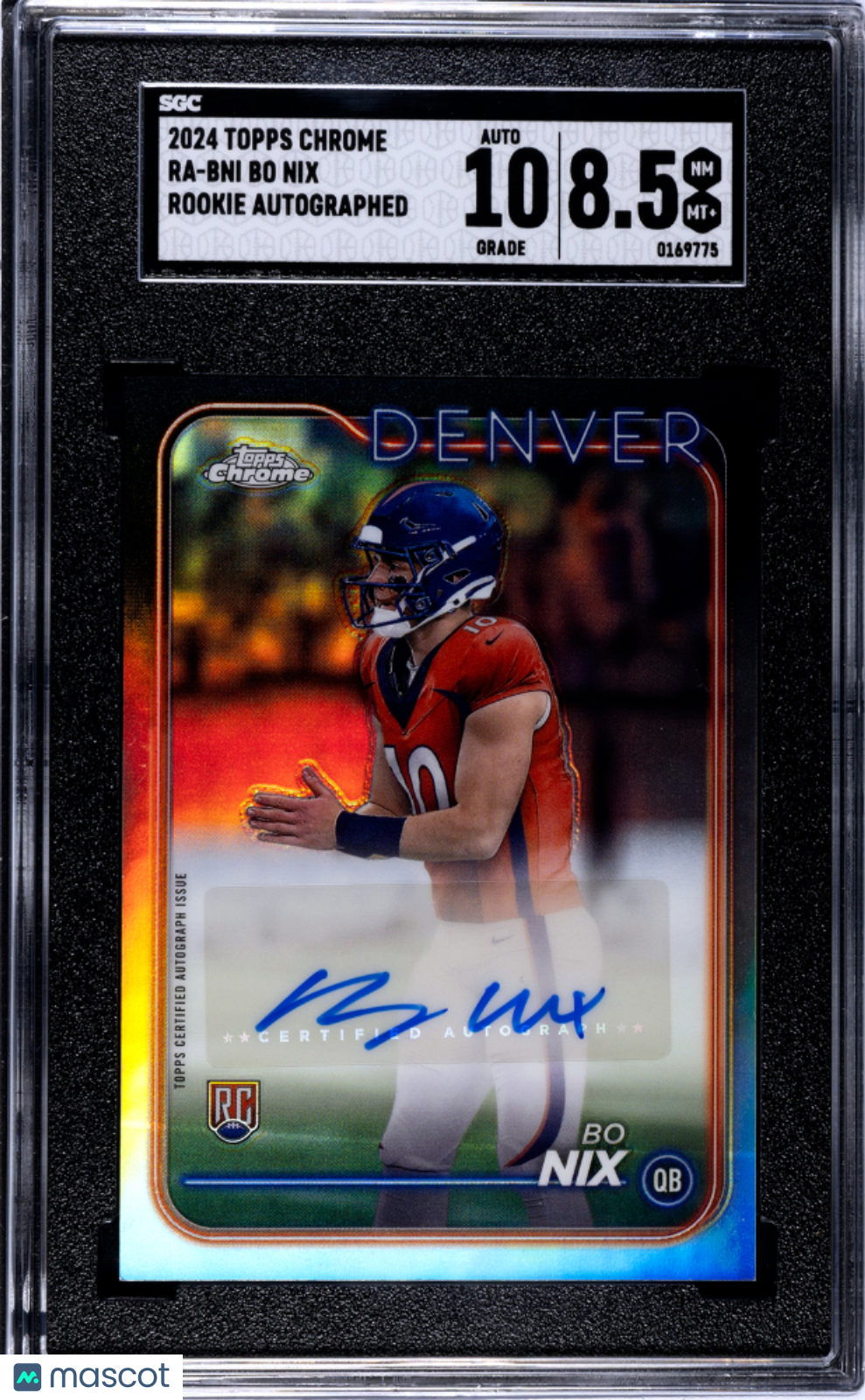 2024 Topps Chrome Bo Nix Rookie Autograph #RA-BNI SGC 8.5 Denver Broncos