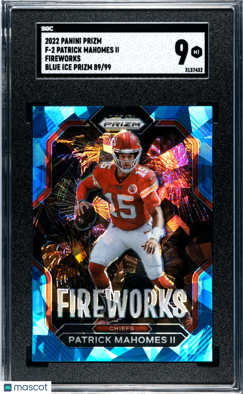 2022 Panini Prizm Patrick Mahomes II Fireworks Blue Ice 99 #F-2 SGC 9 Chiefs