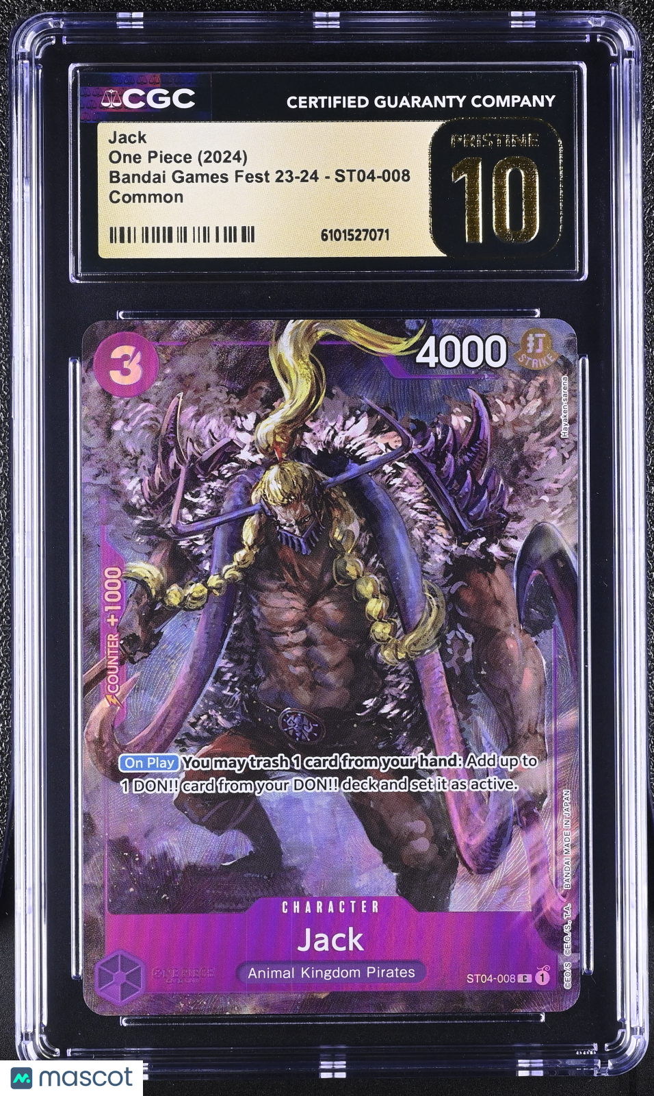 2024 One Piece Bandai Games Fest 23-24 Jack CGC 10 #ST04-008 Pristine