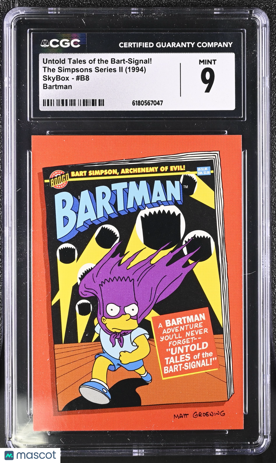 1994 Skybox The Simpsons Untold Tales of the Bart-Signal! #B8 Bartman CGC 9