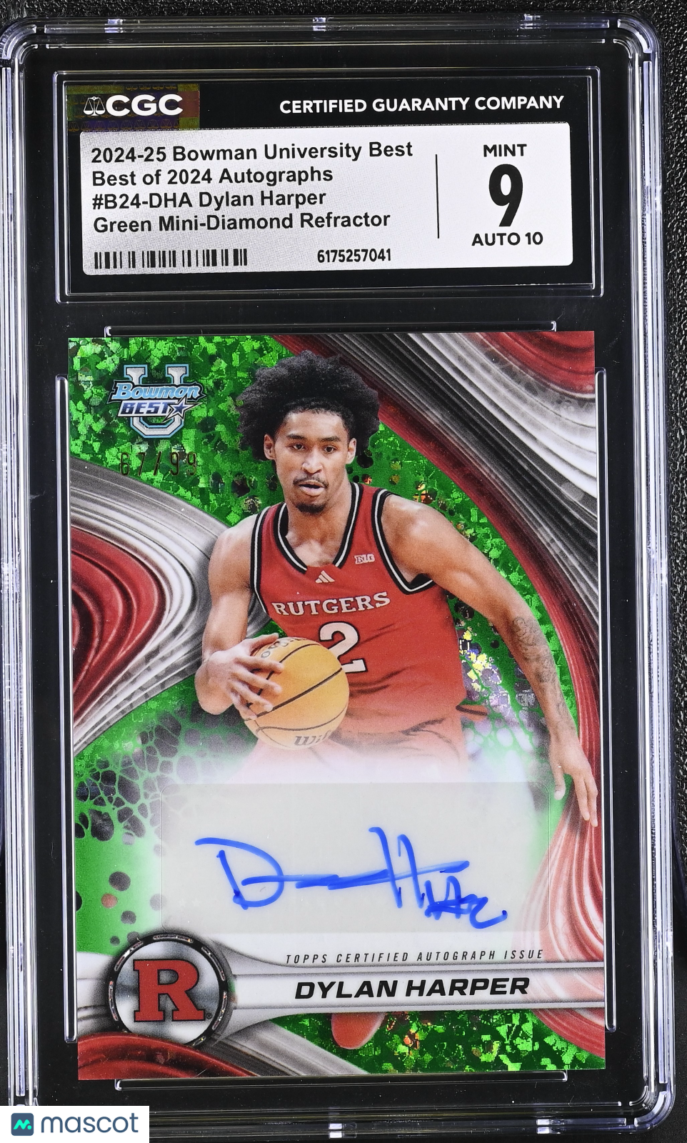 2024-25 Bowman University Best Dylan Harper Green /99 Rookie Auto CGC 9 Rutgers