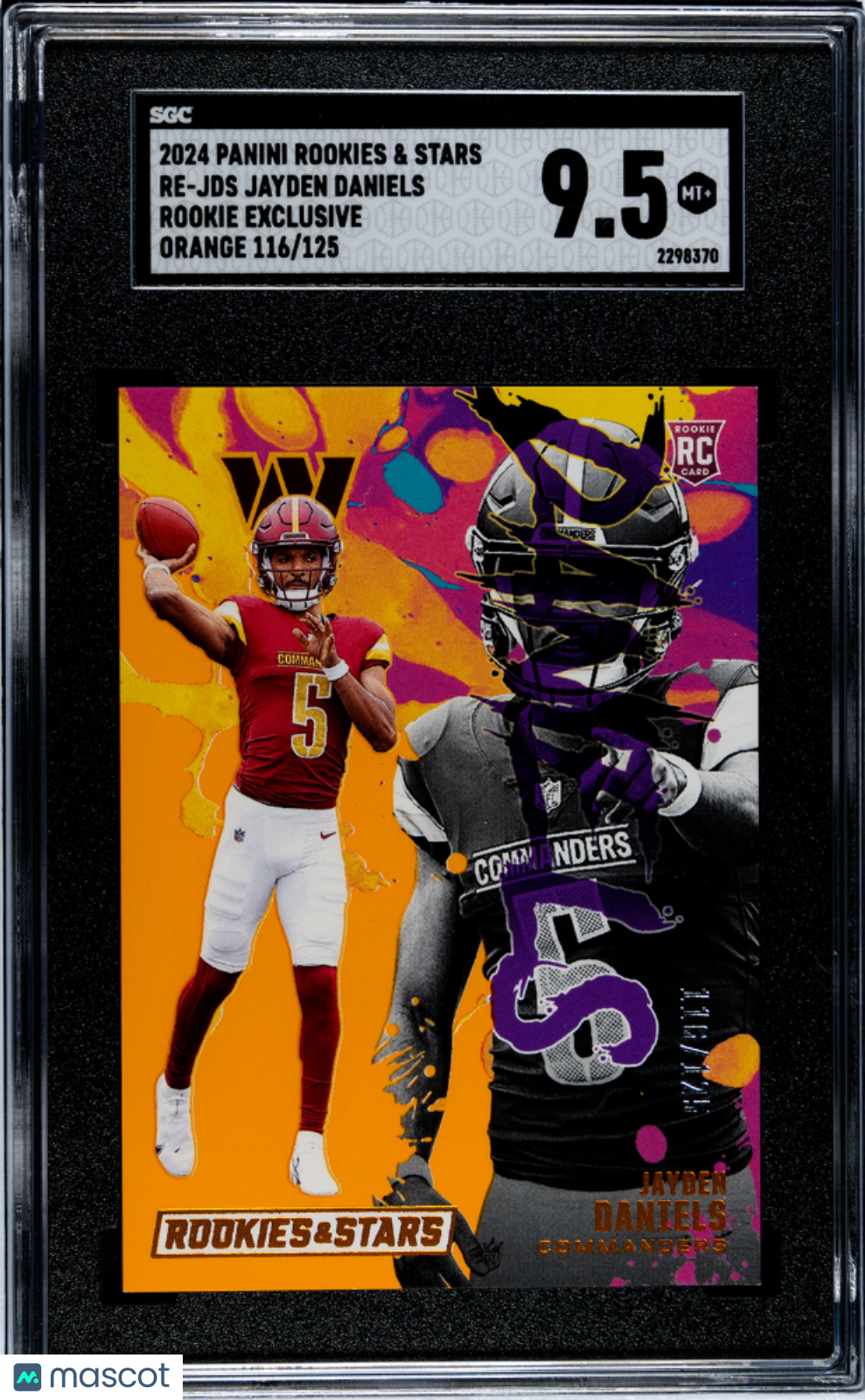 2024 Rookies & Stars Jayden Daniels Exclusive Orange /125 Rookie #RE-JDS SGC 9.5
