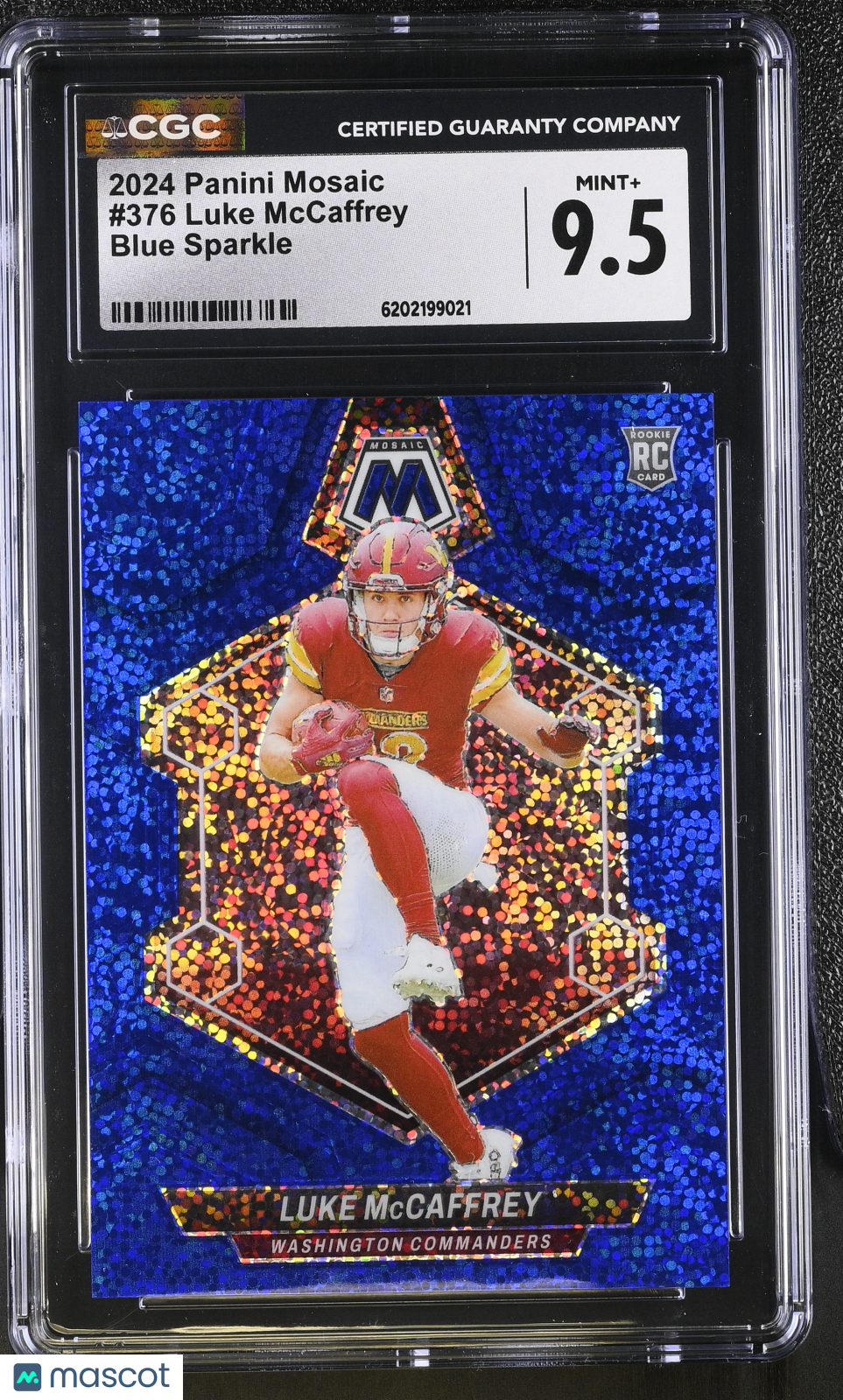 2024 Panini Mosaic Luke McCaffrey Blue Sparkle /96 Rookie 376 CGC 9.5 Commanders
