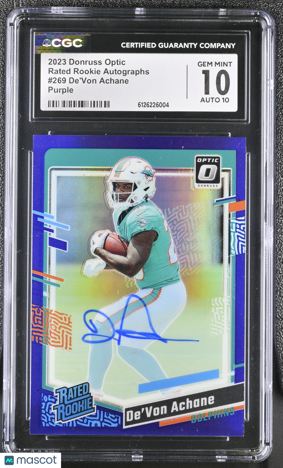 2023 Donruss Optic De'Von Achane Purple /35 Rated Rookie Auto CGC 10 Dolphins