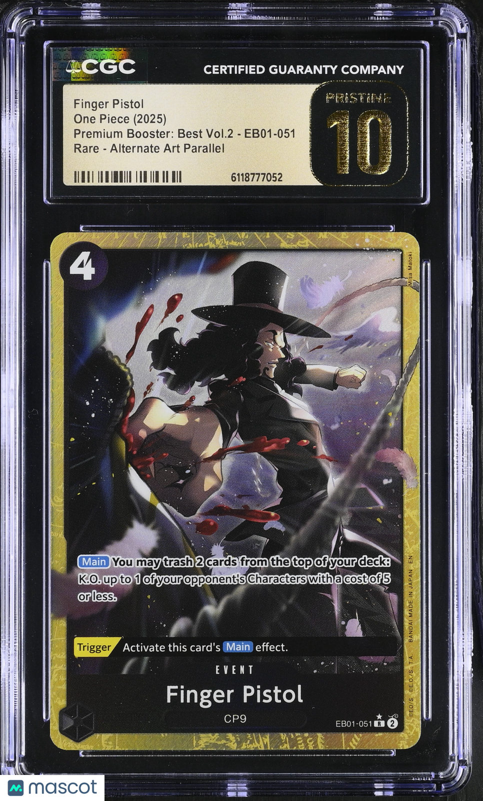 One Piece Premium Booster: Finger Pistol Alternate Art CGC 10 EB01-051 Pristine