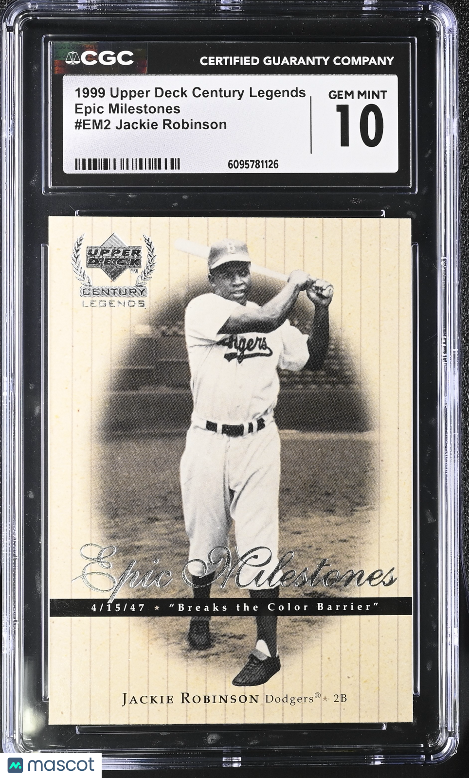 1999 Upper Deck Century Legends Jackie Robinson Epic Milestones #EM2 CGC 10