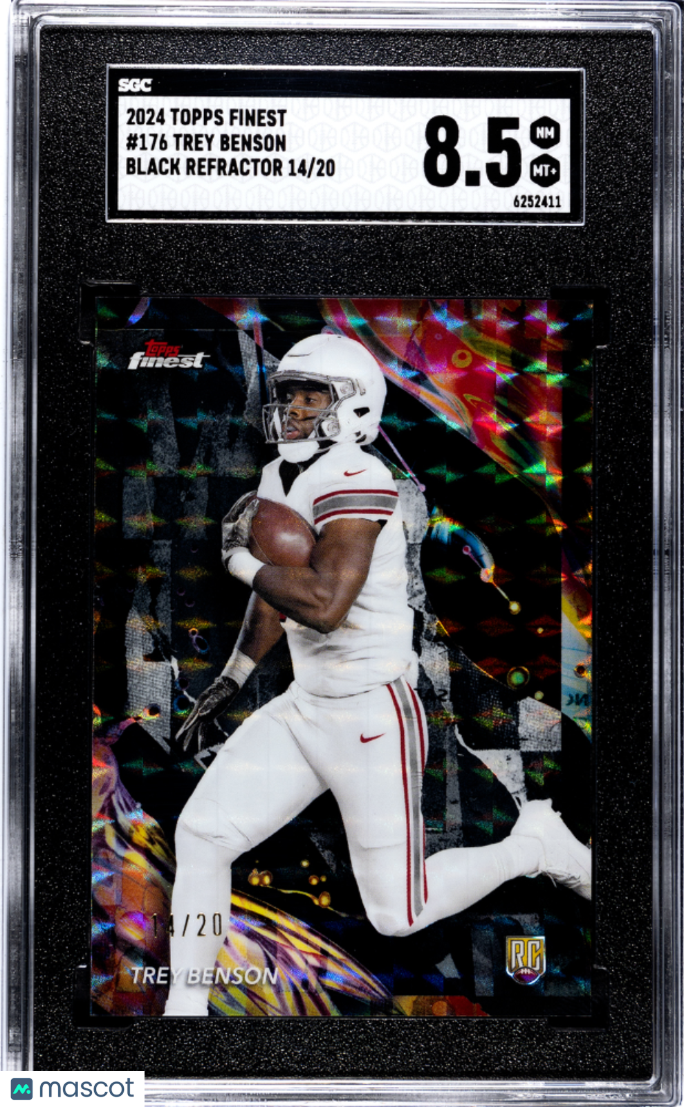 2024 Topps Finest Trey Benson Black Refractor /20 Rookie #176 SGC 8.5 Cardinals
