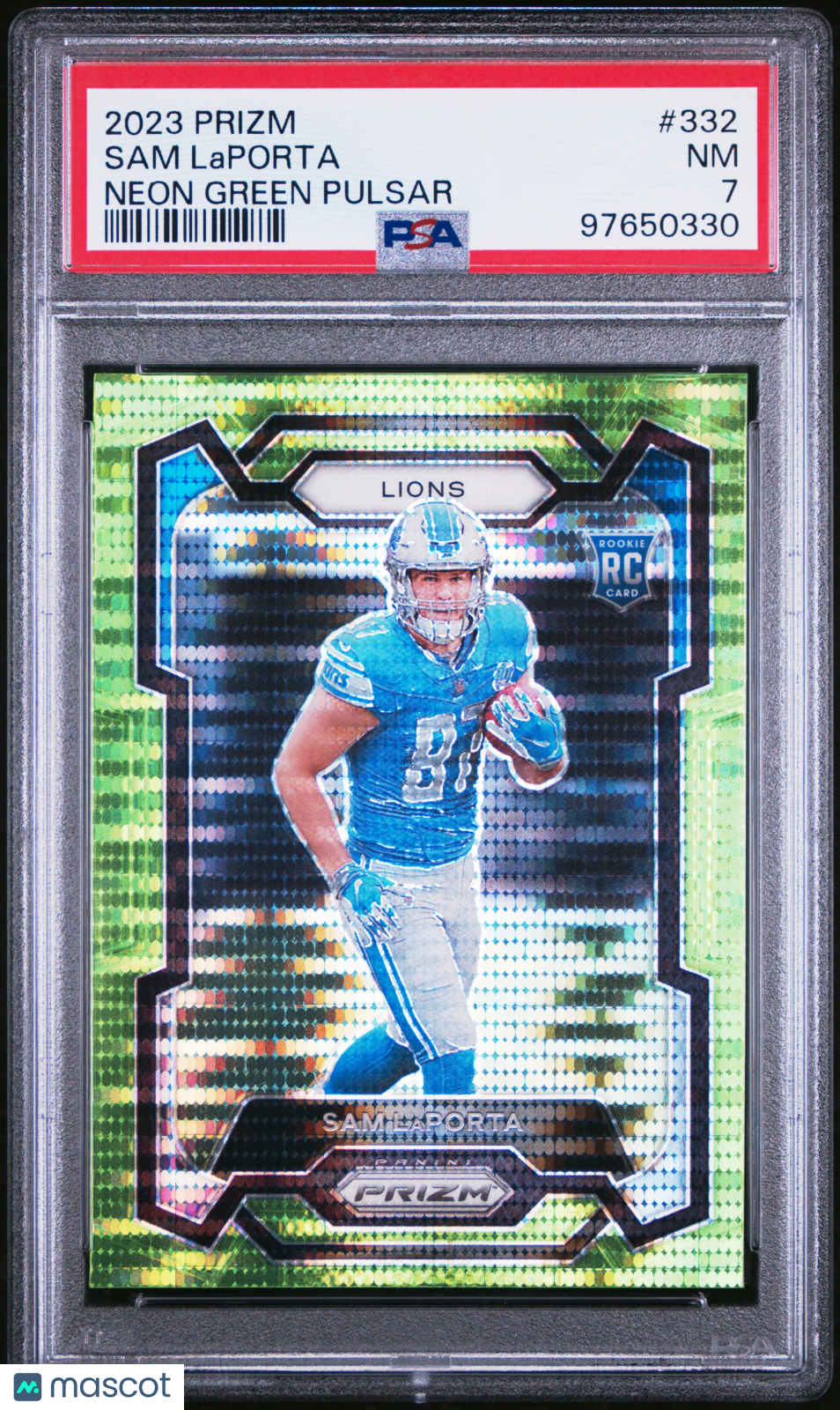 2023 Panini Prizm Sam Laporta Neon Green Pulsar #332 PSA 7