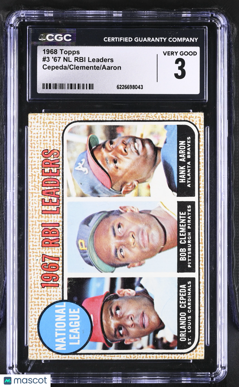 1968 Topps '67 NL RBI Leaders Cepeda/Clemente/Aaron #3 CGC 3
