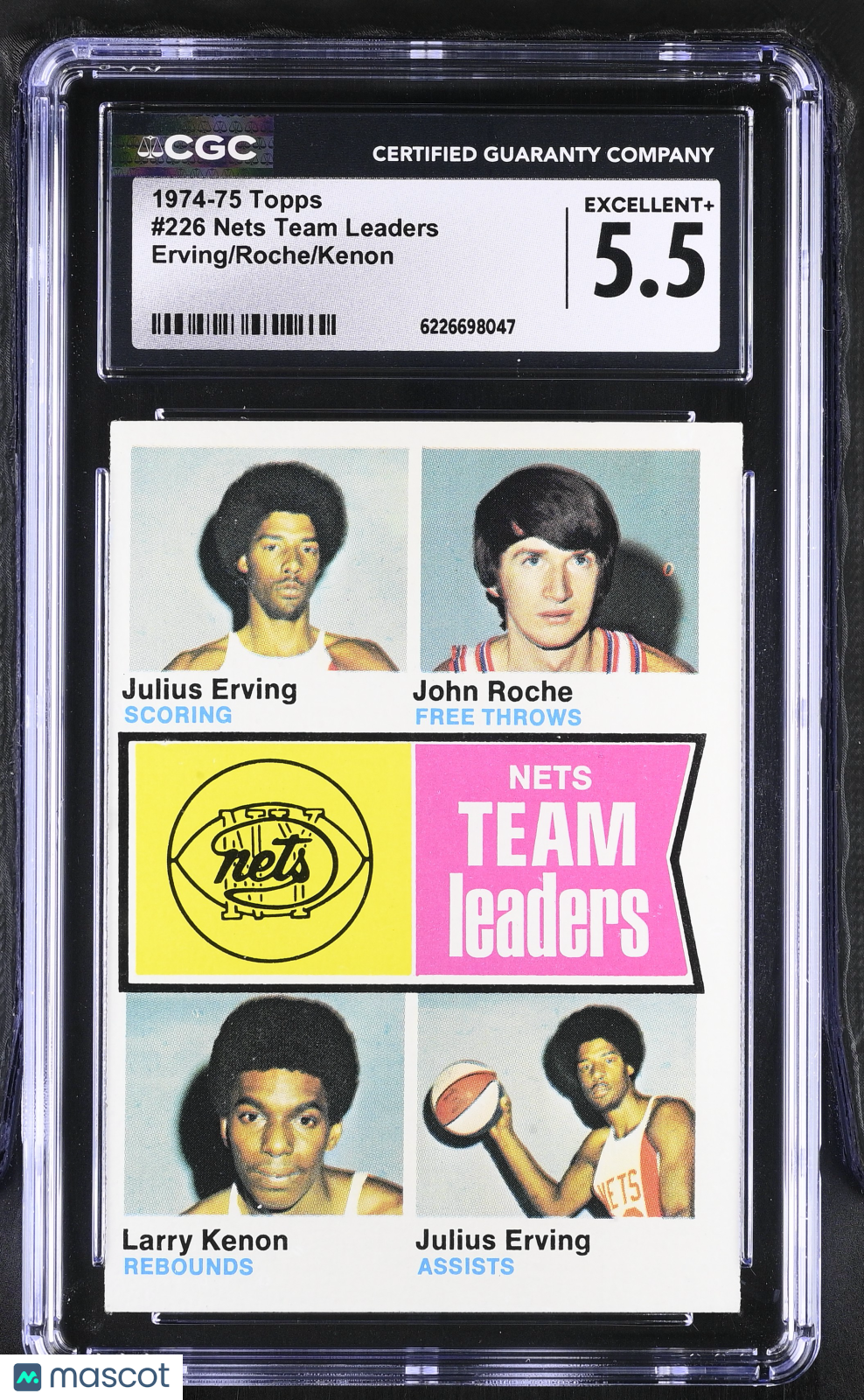 1974-75 Topps Nets Team Leaders Erving/Roche/Kenon #226 CGC 5.5