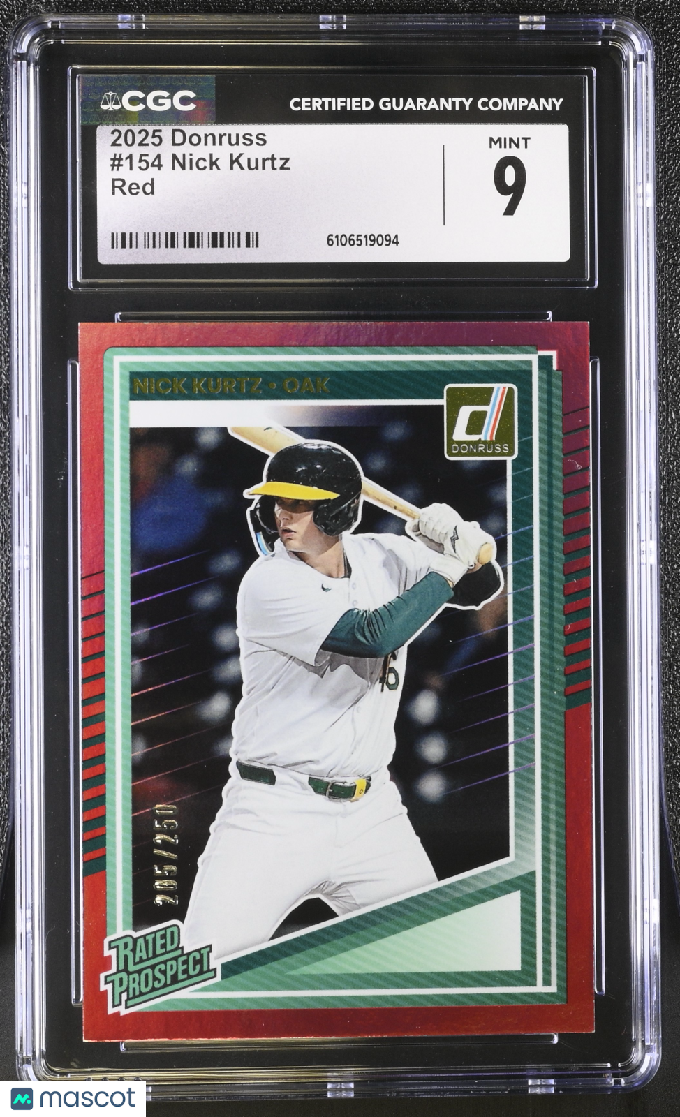 2025 Donruss Nick Kurtz Red /250 Rookie #154 CGC 9 Oakland Athletics