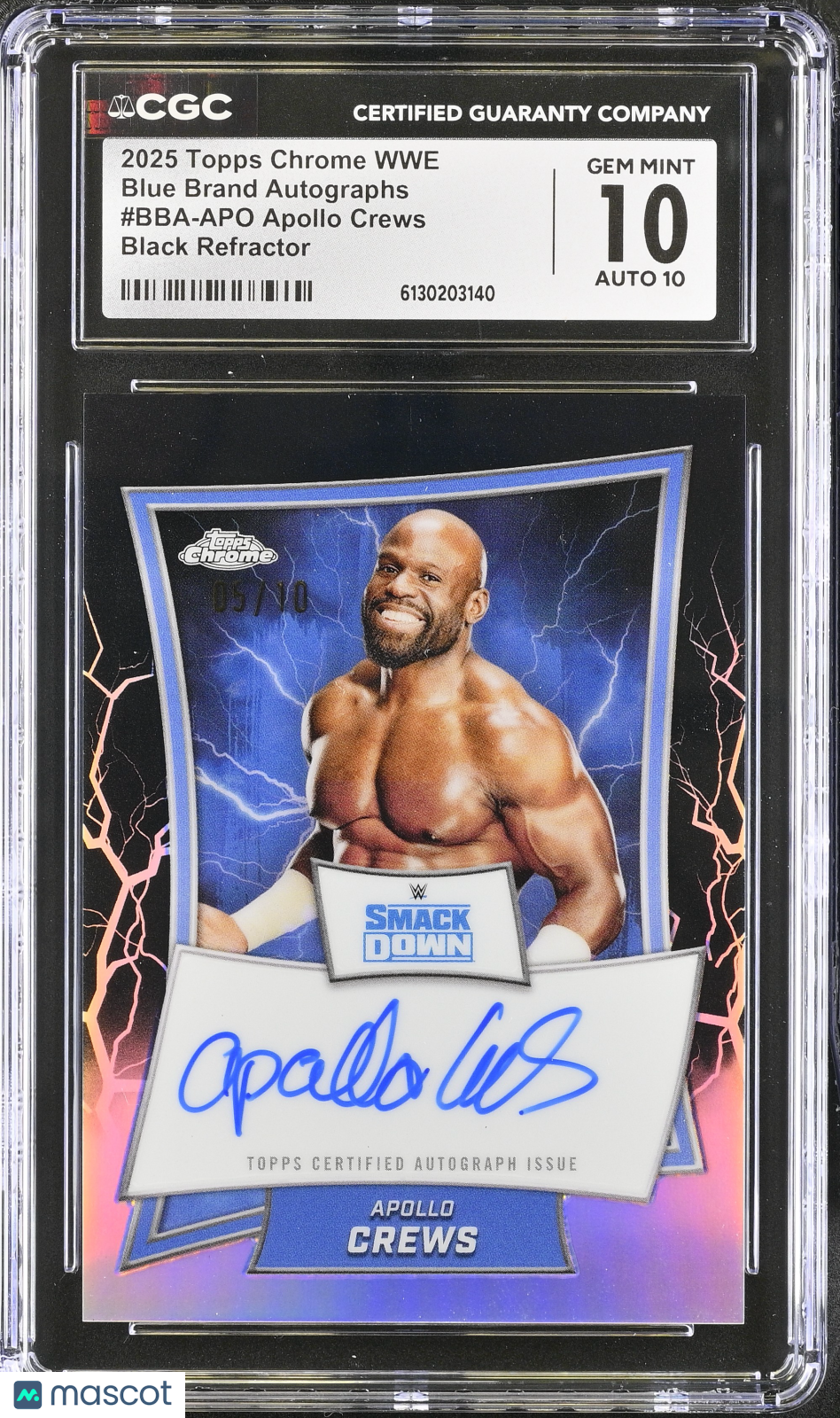 2025 Topps Chrome WWE Apollo Crews Black /10 Blue Brand Auto #BBA-APO CGC 10