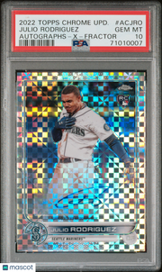 2022 Topps Chrome Update Auto Julio Rodriguez X Fractor /125 Rookie ACJRO PSA 10