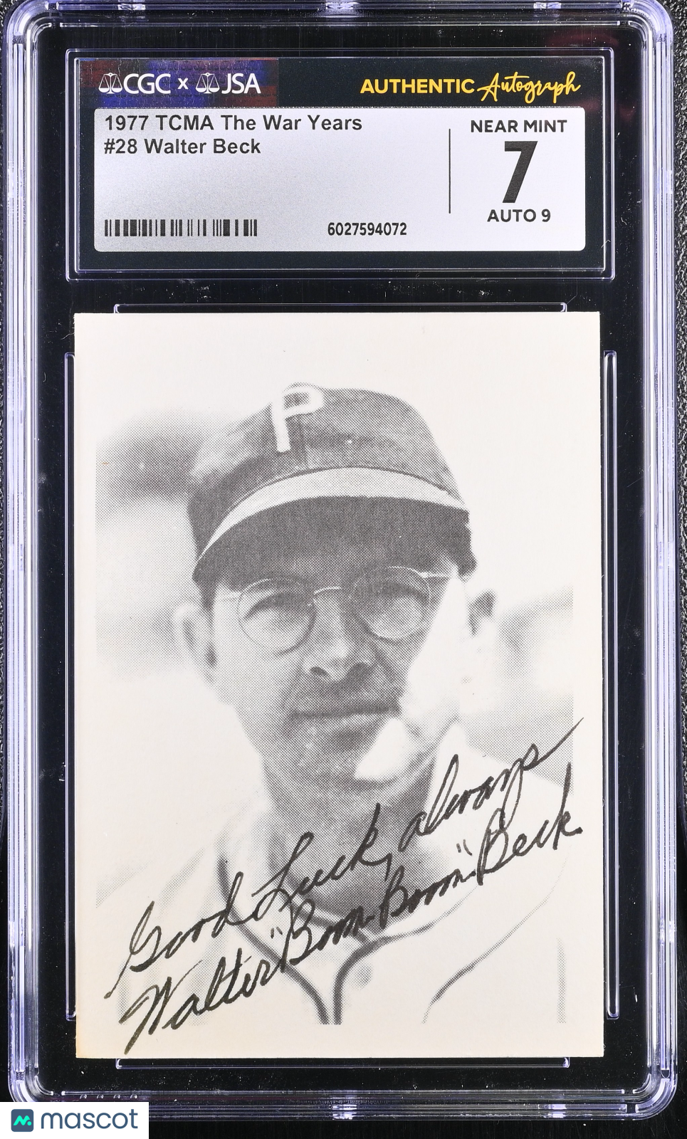 1977 Tcma The War Years Walter Beck #28 CGC 7 JSA Pittsburgh Pirates