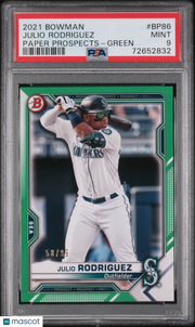 2021 Bowman Paper Prospects Julio Rodriguez Green /99 Rookie BP86 PSA 9 Mariners