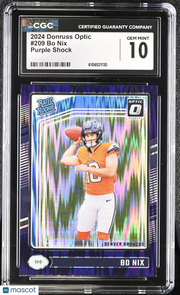 2024 Donruss Optic Bo Nix Purple Shock Rookie #209 CGC 10 Denver Broncos