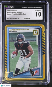2025 Donruss Jayden Higgins Press Proof Gold Die-Cut /25 Rookie #334 CGC 10