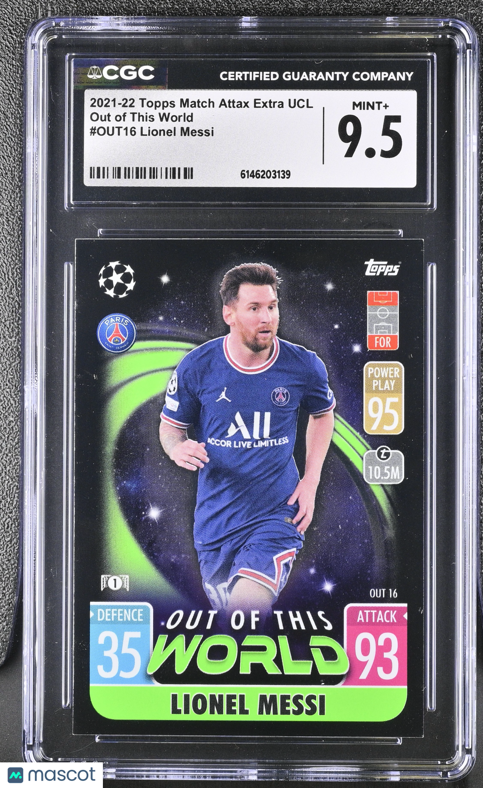2021-22 Topps Match Attax Lionel Messi Out of This World #OUT16 CGC 9.5 PSG