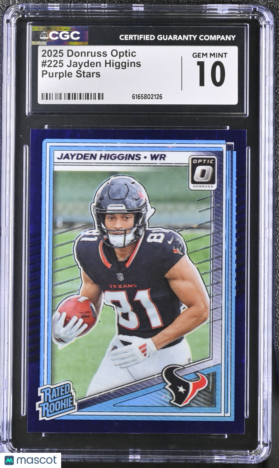 2025 Donruss Optic Jayden Higgins Purple Stars /15 Rookie #225 CGC 10 Texans