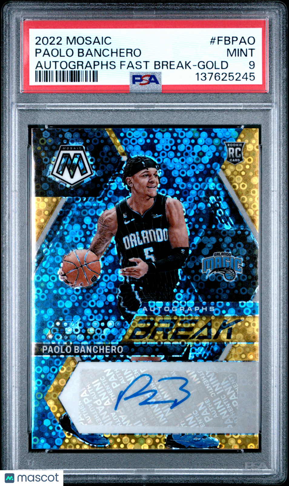 2022 Panini Mosaic Autographs Fast Break Paolo Banchero Gold #FBPAO PSA 9 Magic