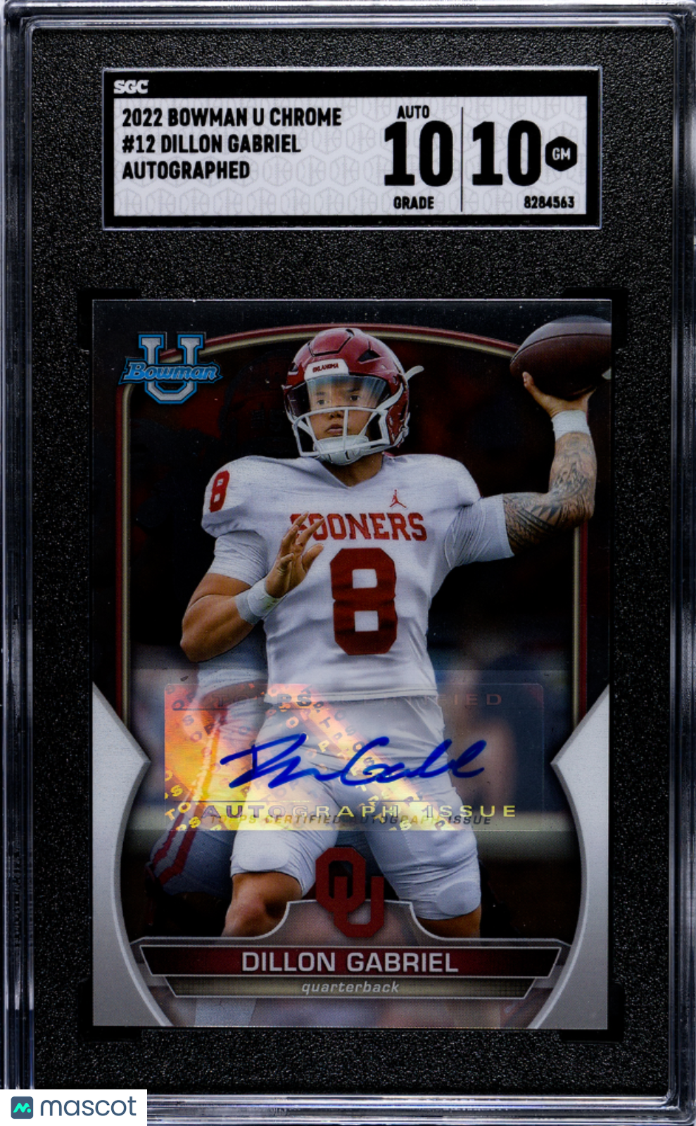 2022 Bowman University Chrome Dillon Gabriel Autograph Rookie 12 SGC 10 Oklahoma