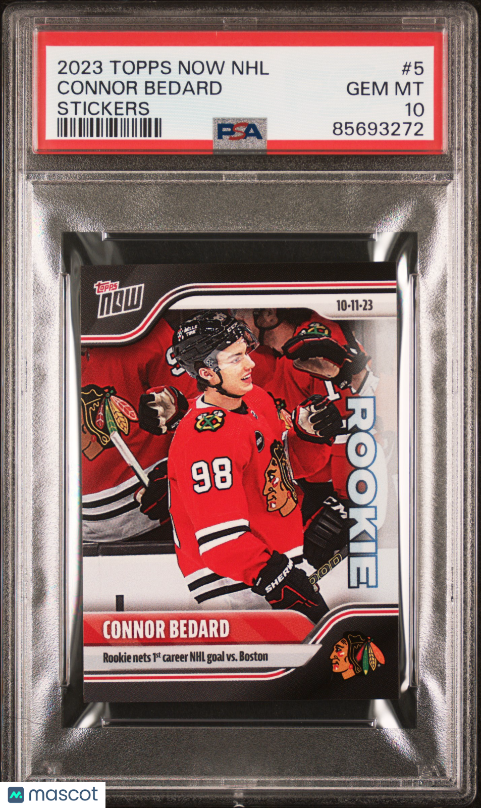 2023 Topps Now NHL Stickers Connor Bedard Rookie #5 PSA 10 Chicago Blackhawks