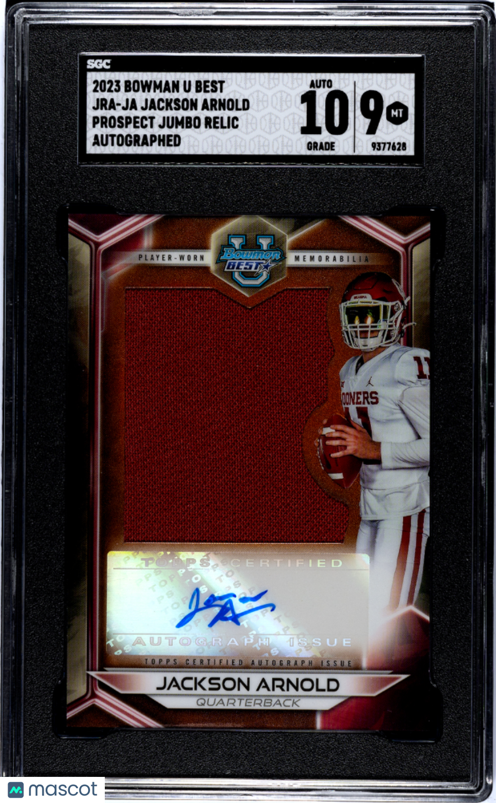 2023 Bowman U Best Jackson Arnold Jumbo Relic Auto Rookie #JRA-JA SGC 9 Oklahoma