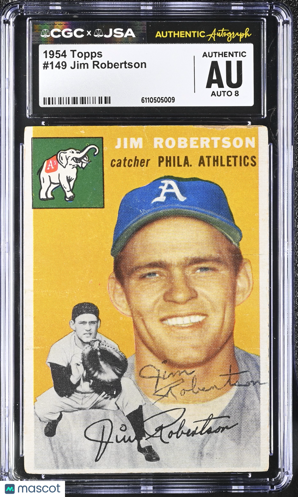 1954 Topps Jim Robertson Auto Autograph #149 CGC Authentic JSA Athletics