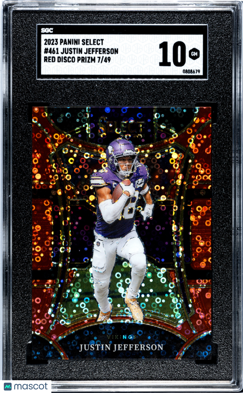 2023 Panini Select Justin Jefferson Red Disco Prizm /49 #461 SGC 10 Vikings