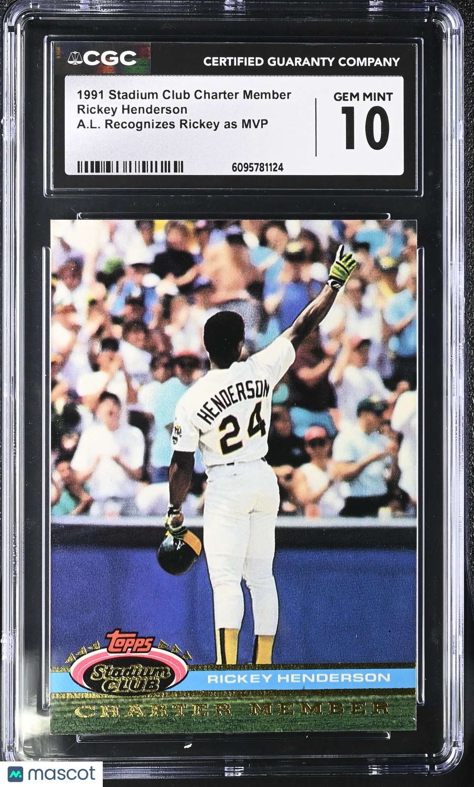 1991 Stadium Club Charter Member Rickey Henderson CGC 10 Oakland Athletics