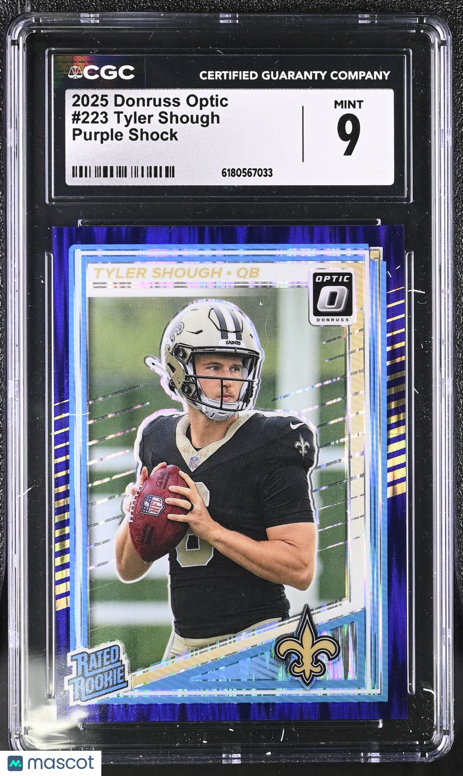 2025 Donruss Optic Tyler Shough Purple Shock Rookie #223 CGC 9 Saints