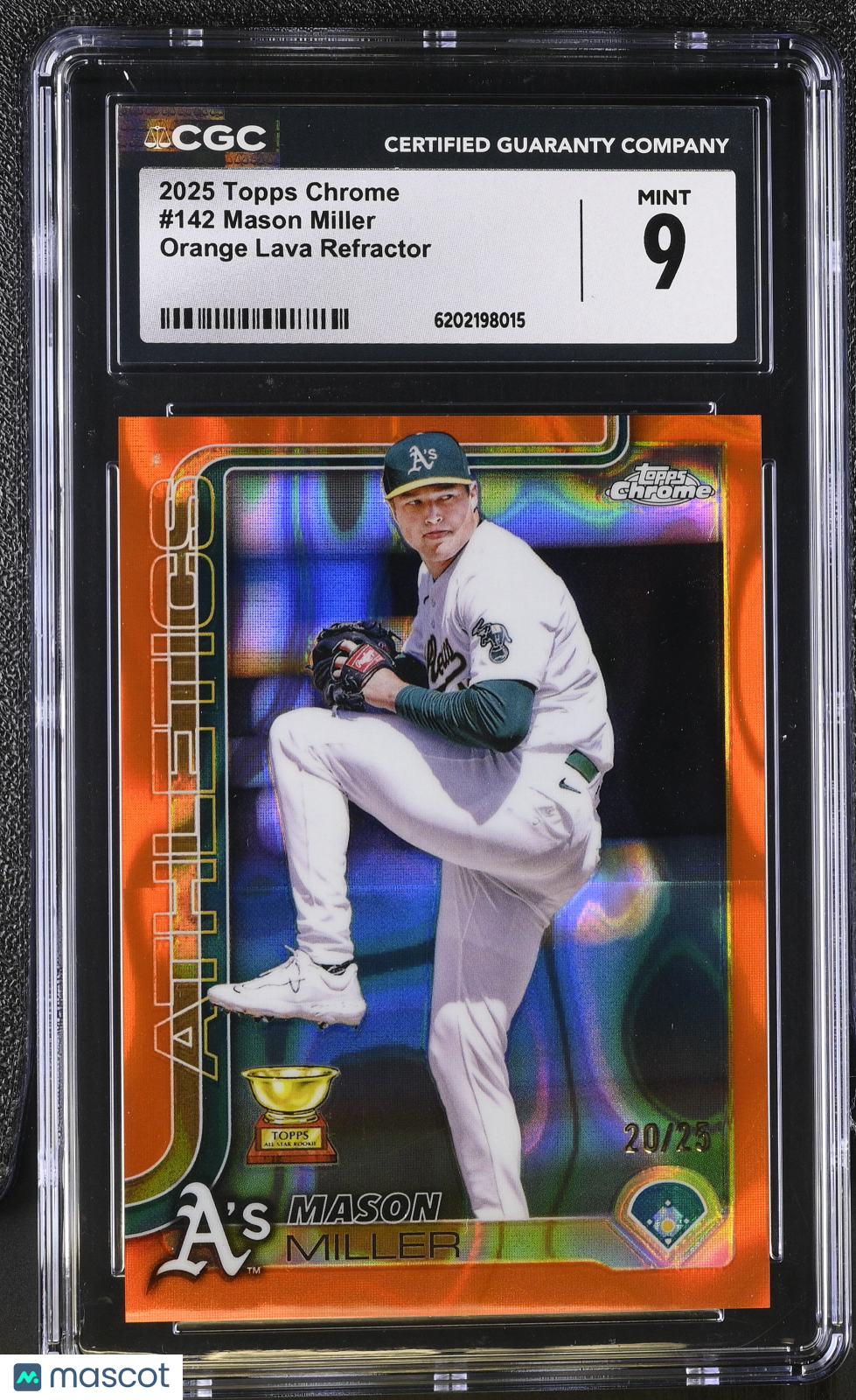 2025 Topps Chrome Mason Miller Orange Lava Refractor /25 #142 CGC 9 Athletics