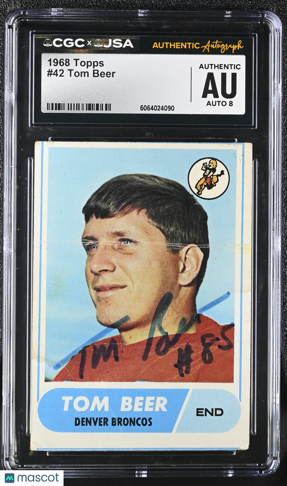 1968 Topps Tom Beer Auto Autograph #42 CGC Authentic JSA Denver Broncos