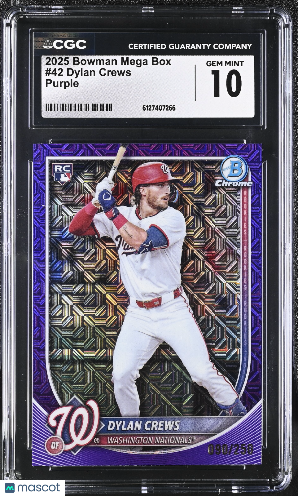 2025 Bowman Mega Box Dylan Crews Purple /250 Rookie #42 CGC 10 Nationals