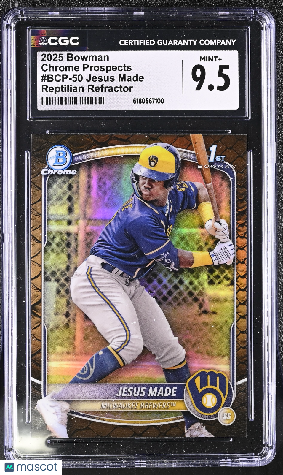 2025 Bowman Jesus Made Reptilian Refractor Prospects #BCP-50 CGC 9.5 Brewers