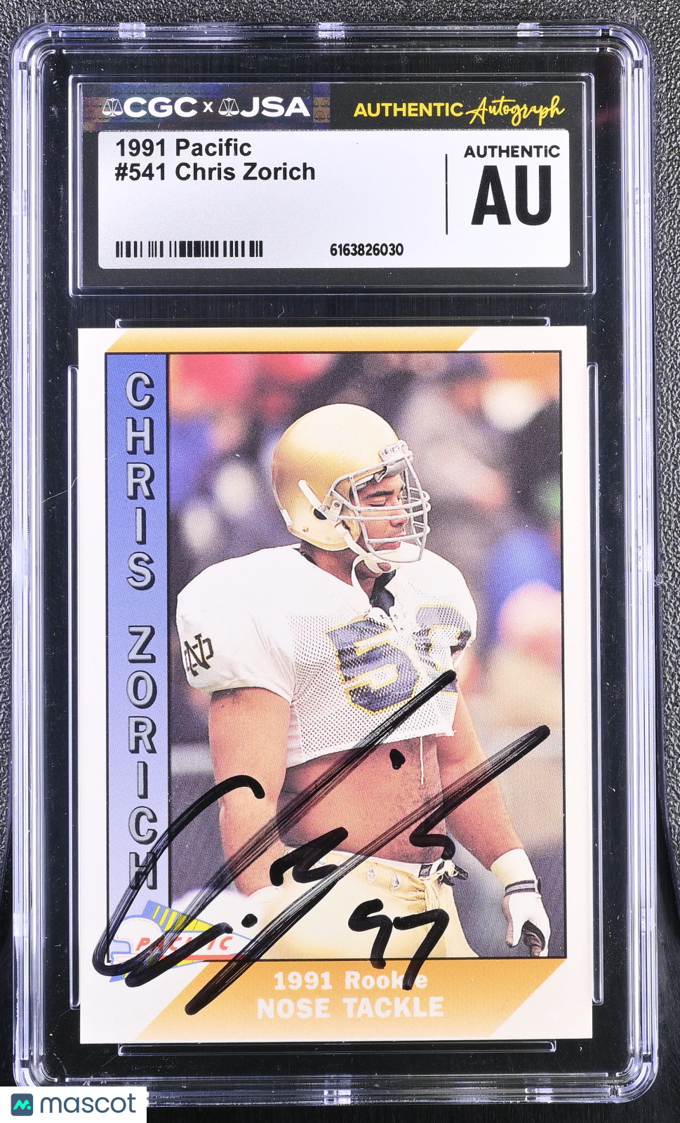 1991 Pacific Chris Zorich Auto Autograph Rookie #541 CGC Authentic Notre Dame