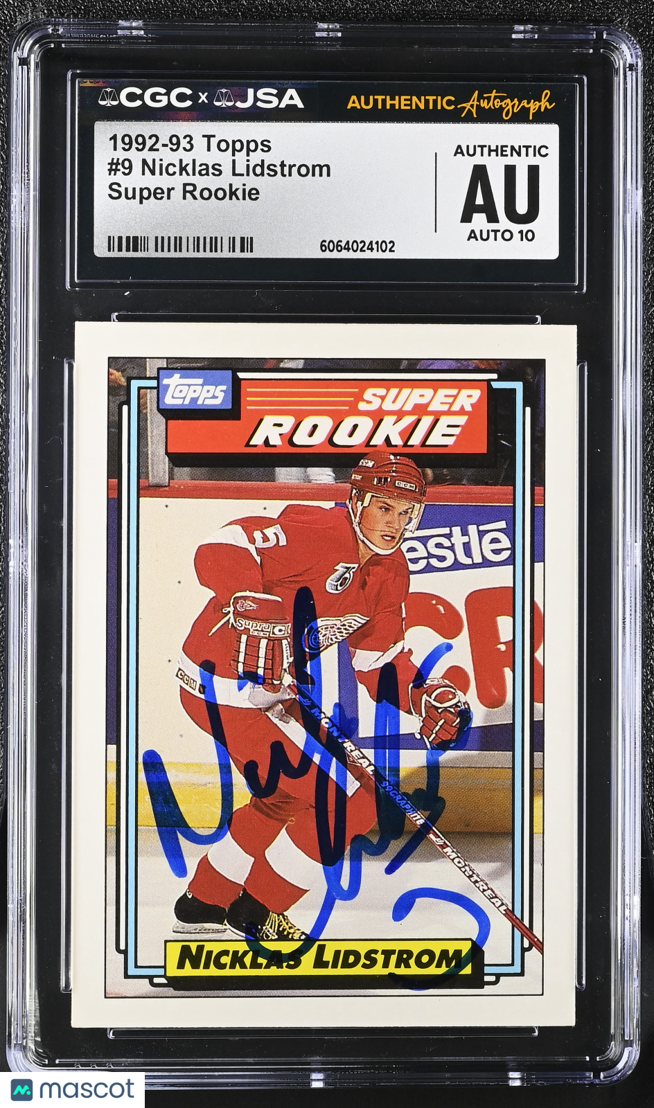 1992-93 Topps Nicklas Lidstrom Super Rookie Auto #9 CGC Authentic JSA Red Wings