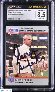 1990 Pro Set Super Bowl XXV George Seifert Auto Autograph #131 CGC 8.5 JSA 49ers