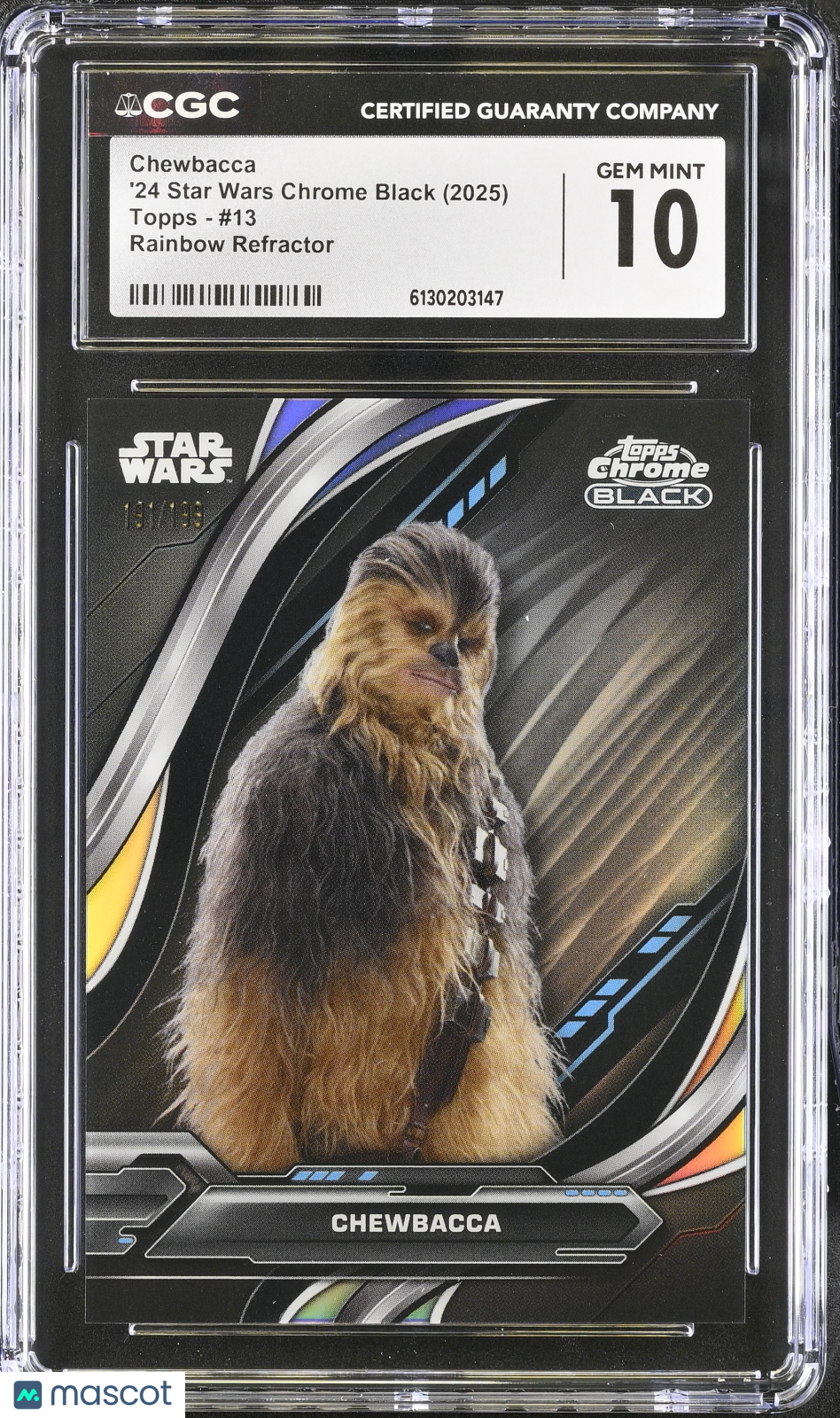 2025 Topps '24 Star Wars Chrome Black Chewbacca /199 13 Rainbow Refractor CGC 10