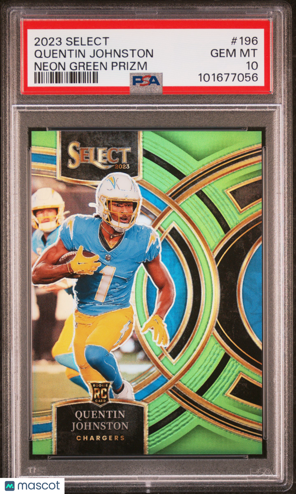 2023 Panini Select Quentin Johnston Neon Green /49 Rookie #196 PSA 10 Chargers