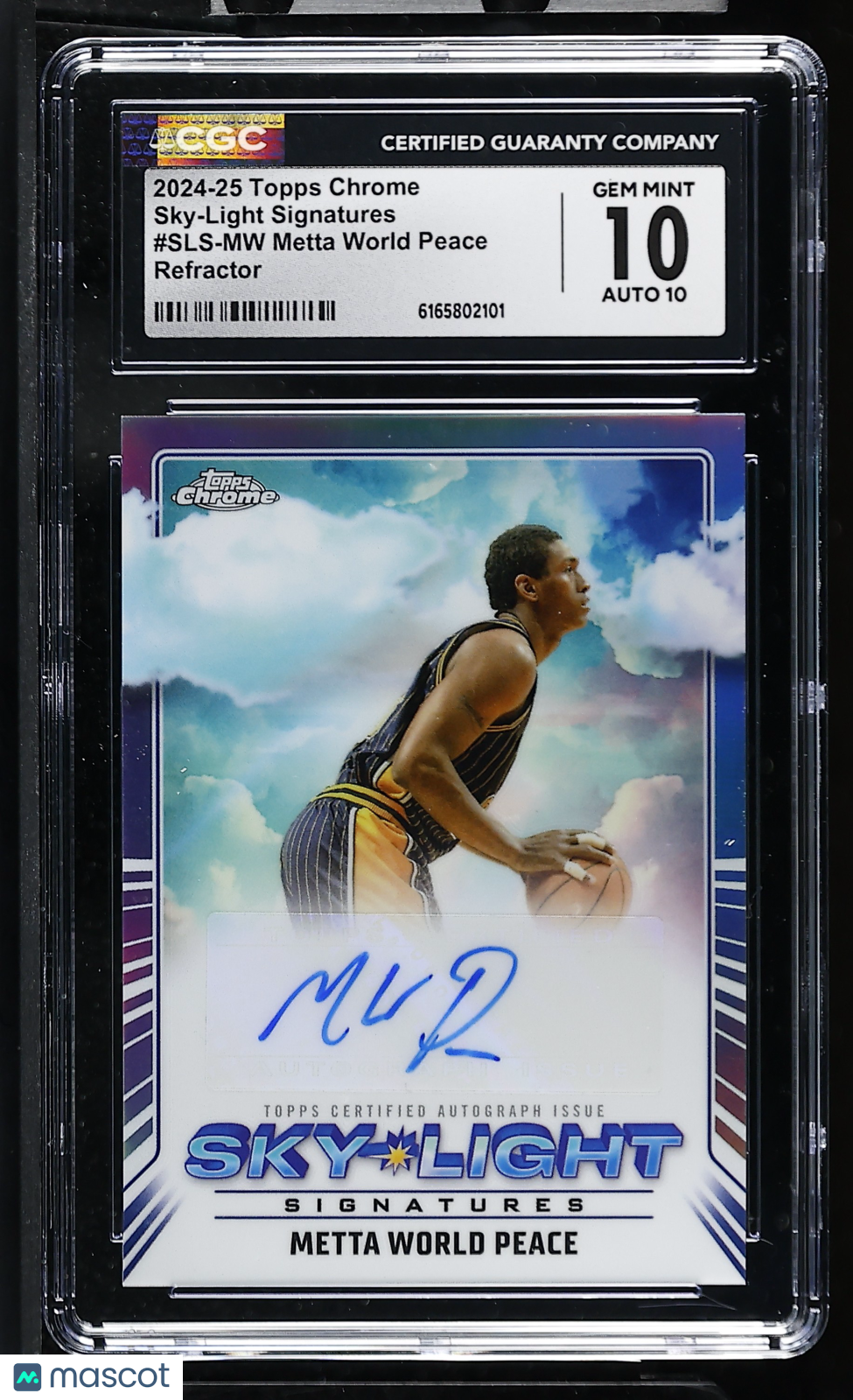 2024-25 Topps Chrome Metta World Peace Refractor Sky-Light Auto MW CGC 10 Pacers